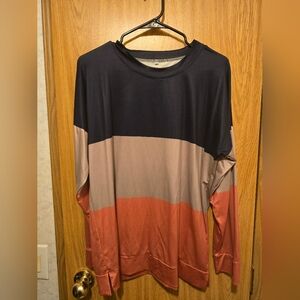 Colorblock Long Sleeve Sweatshirt - Navy, Brown, and Orange
